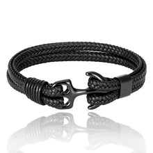 Load image into Gallery viewer, High Quality Men Steel Bracelet Black Leather Woven Anchor Charm
