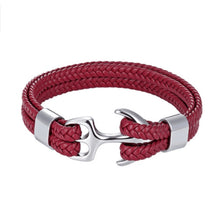 Load image into Gallery viewer, High Quality Men Steel Bracelet Black Leather Woven Anchor Charm