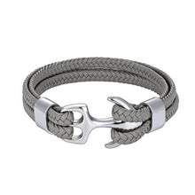 Load image into Gallery viewer, High Quality Men Steel Bracelet Black Leather Woven Anchor Charm