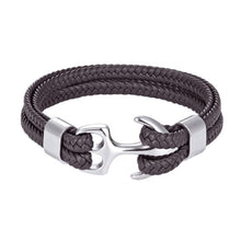 Load image into Gallery viewer, High Quality Men Steel Bracelet Black Leather Woven Anchor Charm