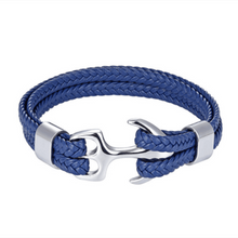 Load image into Gallery viewer, High Quality Men Steel Bracelet Black Leather Woven Anchor Charm
