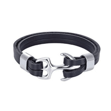 Load image into Gallery viewer, High Quality Men Steel Bracelet Black Leather Woven Anchor Charm