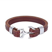 Load image into Gallery viewer, High Quality Men Steel Bracelet Black Leather Woven Anchor Charm