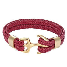 Load image into Gallery viewer, High Quality Men Steel Bracelet Black Leather Woven Anchor Charm