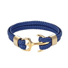 Load image into Gallery viewer, High Quality Men Steel Bracelet Black Leather Woven Anchor Charm