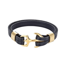 Load image into Gallery viewer, High Quality Men Steel Bracelet Black Leather Woven Anchor Charm