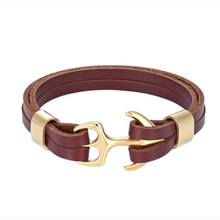 Load image into Gallery viewer, High Quality Men Steel Bracelet Black Leather Woven Anchor Charm