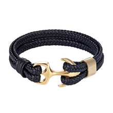 Load image into Gallery viewer, High Quality Men Steel Bracelet Black Leather Woven Anchor Charm