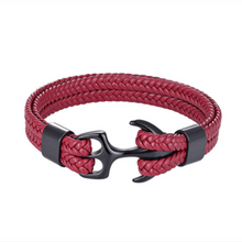 Load image into Gallery viewer, High Quality Men Steel Bracelet Black Leather Woven Anchor Charm