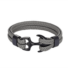 Load image into Gallery viewer, High Quality Men Steel Bracelet Black Leather Woven Anchor Charm