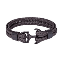 Load image into Gallery viewer, High Quality Men Steel Bracelet Black Leather Woven Anchor Charm