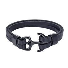 Load image into Gallery viewer, High Quality Men Steel Bracelet Black Leather Woven Anchor Charm