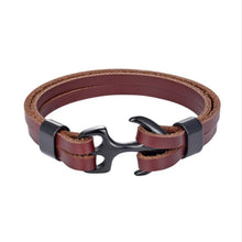 Load image into Gallery viewer, High Quality Men Steel Bracelet Black Leather Woven Anchor Charm