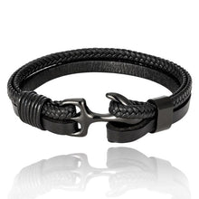 Load image into Gallery viewer, High Quality Men Steel Bracelet Black Leather Woven Anchor Charm