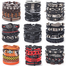 Load image into Gallery viewer, Vintage Leaf Feather Skeleton Owl Multilayer Leather Mixs Men Wristbands