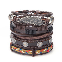 Load image into Gallery viewer, Vintage Leaf Feather Skeleton Owl Multilayer Leather Mixs Men Wristbands