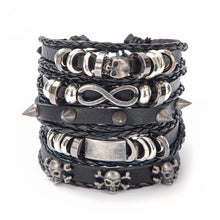 Load image into Gallery viewer, Vintage Leaf Feather Skeleton Owl Multilayer Leather Mixs Men Wristbands