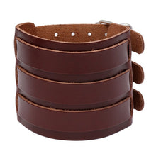 Load image into Gallery viewer, KOTik 2022 New Fashion Genuine Leather Wide Cuff Bangles Punk Vintage