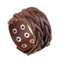 Load image into Gallery viewer, KOTik 2022 New Fashion Genuine Leather Wide Cuff Bangles Punk Vintage