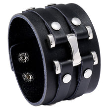 Load image into Gallery viewer, KOTik 2022 New Fashion Genuine Leather Wide Cuff Bangles Punk Vintage