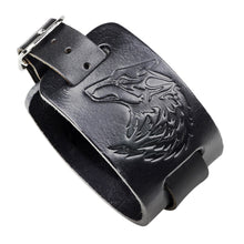 Load image into Gallery viewer, Wolf Bracelet Black & Genuine Leather Bracelet