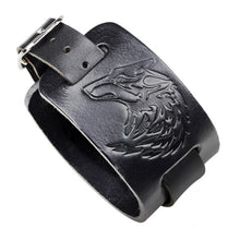 Load image into Gallery viewer, Wolf Bracelet Black & Genuine Leather Bracelet