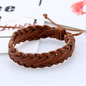 ZOSHI Genuine Leather Wood Beads wristband