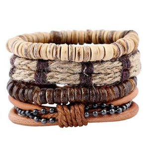 ZOSHI Genuine Leather Wood Beads wristband