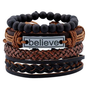 ZOSHI Genuine Leather Wood Beads wristband