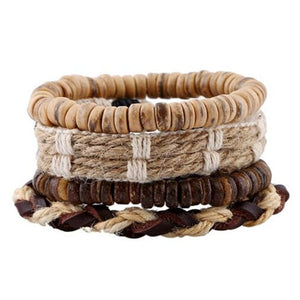 ZOSHI Genuine Leather Wood Beads wristband