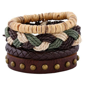 ZOSHI Genuine Leather Wood Beads wristband