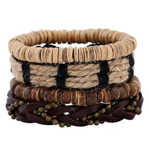 ZOSHI Genuine Leather Wood Beads wristband