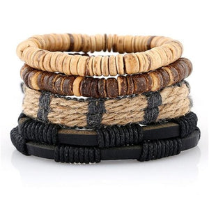 ZOSHI Genuine Leather Wood Beads wristband