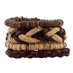 ZOSHI Genuine Leather Wood Beads wristband