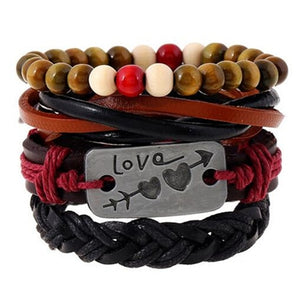 ZOSHI Genuine Leather Wood Beads wristband