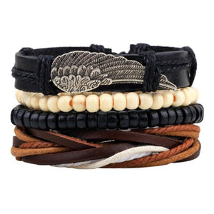 ZOSHI Genuine Leather Wood Beads wristband