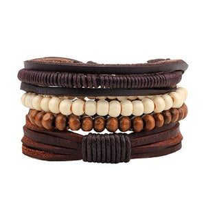 ZOSHI Genuine Leather Wood Beads wristband