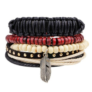 ZOSHI Genuine Leather Wood Beads wristband