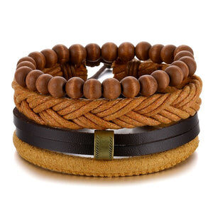 IFMIA Vintage  Beaded Leather Wood wristband