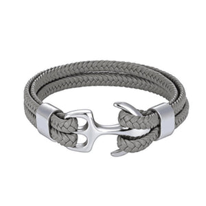 High Quality Men Steel Bracelet Black Leather Woven Anchor  Charm