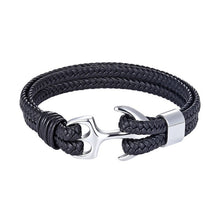 Load image into Gallery viewer, High Quality Men Steel Bracelet Black Leather Woven Anchor  Charm
