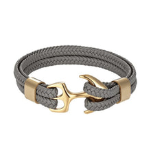 Load image into Gallery viewer, High Quality Men Steel Bracelet Black Leather Woven Anchor  Charm
