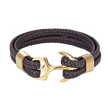 Load image into Gallery viewer, High Quality Men Steel Bracelet Black Leather Woven Anchor  Charm
