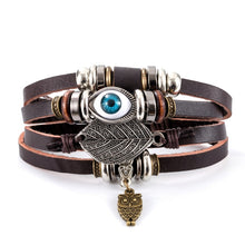 Load image into Gallery viewer, Vintage Leaf Feather Skeleton Owl Multilayer Leather Mixs Men Wristbands
