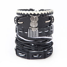 Load image into Gallery viewer, Vintage Leaf Feather Skeleton Owl Multilayer Leather Mixs Men Wristbands
