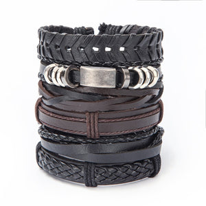 Vintage Leaf Feather Skeleton Owl Multilayer Leather Mixs Men Wristbands