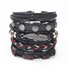 Load image into Gallery viewer, Vintage Leaf Feather Skeleton Owl Multilayer Leather Mixs Men Wristbands
