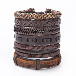 Vintage Leaf Feather Skeleton Owl Multilayer Leather Mixs Men Wristbands