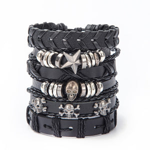 Vintage Leaf Feather Skeleton Owl Multilayer Leather Mixs Men Wristbands