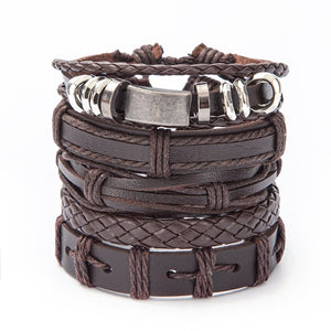 Vintage Leaf Feather Skeleton Owl Multilayer Leather Mixs Men Wristbands